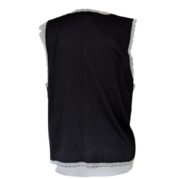 Vintage Koret Sweater Vest Size S Black Striped Crocheted Cursive Cottage Wool - Picture 6 of 7
